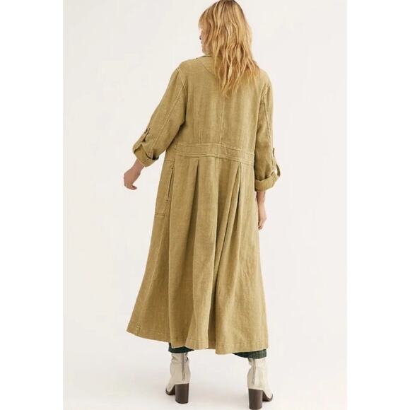 NWT Free People Rainz Duster Coat Long Button Up Marsh Gree Size XS MSRP $198 - Picture 8 of 11